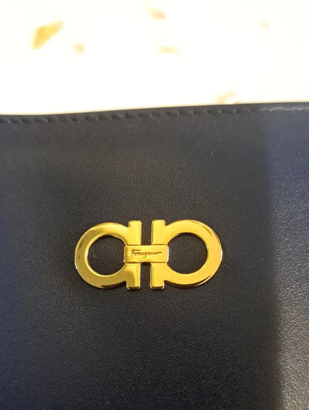 Salvatore Ferragamo Navy Leather Briana Bag with Gold Hardware